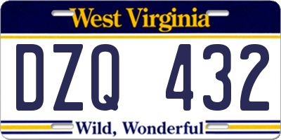 WV license plate DZQ432