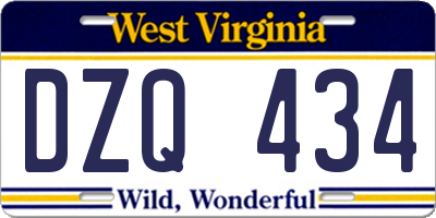 WV license plate DZQ434