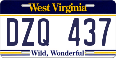 WV license plate DZQ437