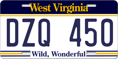 WV license plate DZQ450