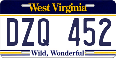 WV license plate DZQ452