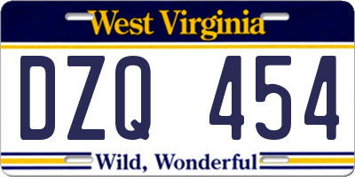 WV license plate DZQ454