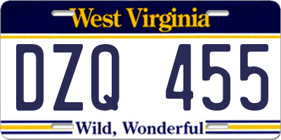 WV license plate DZQ455