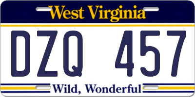 WV license plate DZQ457