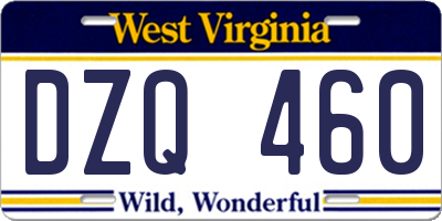 WV license plate DZQ460
