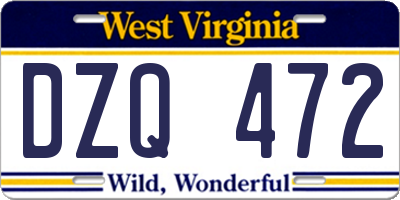 WV license plate DZQ472