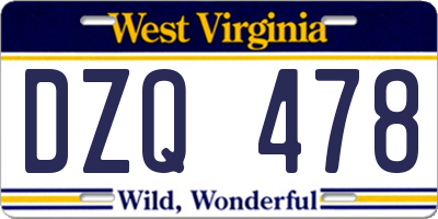 WV license plate DZQ478