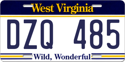 WV license plate DZQ485