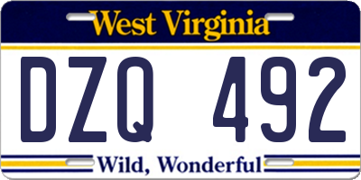 WV license plate DZQ492