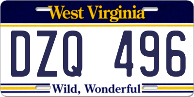 WV license plate DZQ496