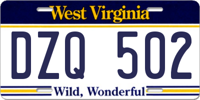 WV license plate DZQ502