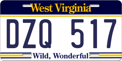 WV license plate DZQ517