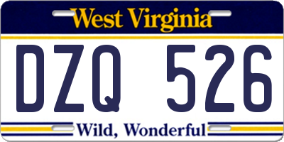 WV license plate DZQ526