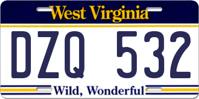 WV license plate DZQ532