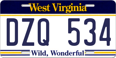 WV license plate DZQ534