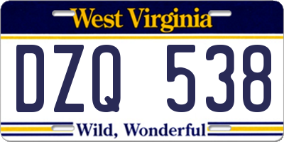 WV license plate DZQ538