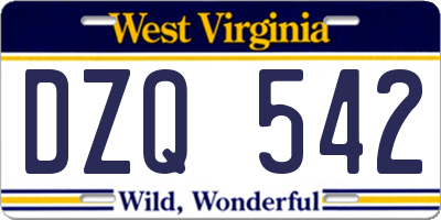 WV license plate DZQ542