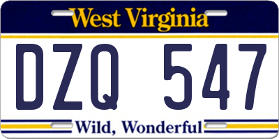 WV license plate DZQ547