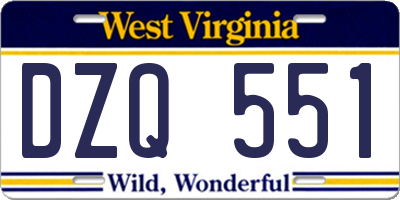 WV license plate DZQ551