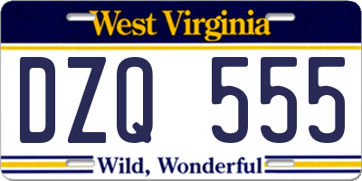 WV license plate DZQ555