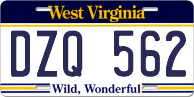WV license plate DZQ562