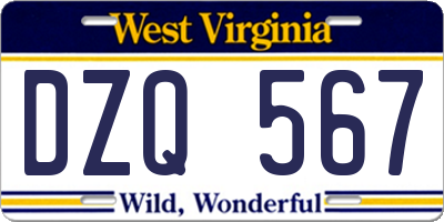 WV license plate DZQ567