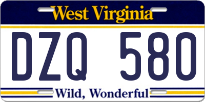 WV license plate DZQ580