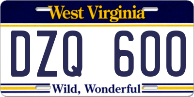 WV license plate DZQ600