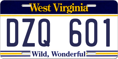 WV license plate DZQ601