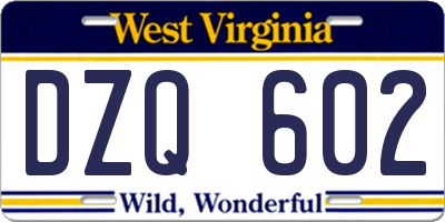 WV license plate DZQ602