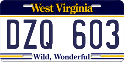 WV license plate DZQ603