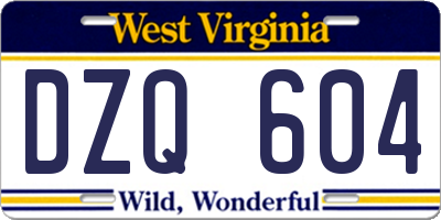 WV license plate DZQ604