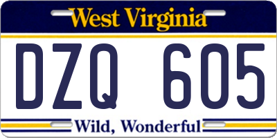 WV license plate DZQ605