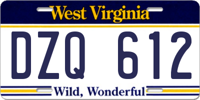 WV license plate DZQ612