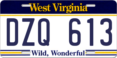 WV license plate DZQ613