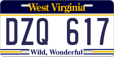 WV license plate DZQ617