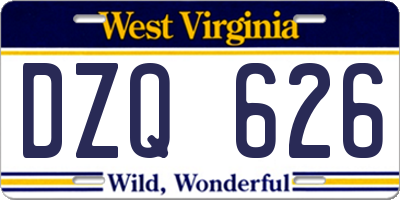 WV license plate DZQ626