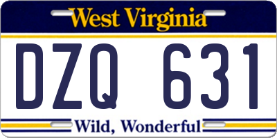 WV license plate DZQ631