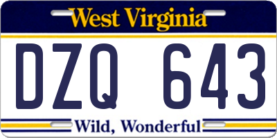 WV license plate DZQ643