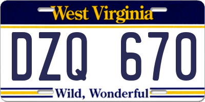 WV license plate DZQ670