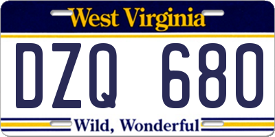 WV license plate DZQ680