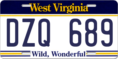 WV license plate DZQ689