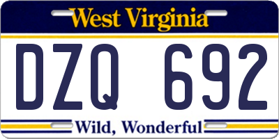 WV license plate DZQ692