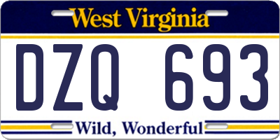 WV license plate DZQ693
