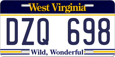 WV license plate DZQ698