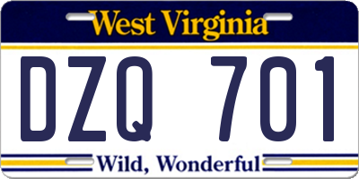 WV license plate DZQ701