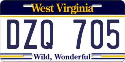 WV license plate DZQ705