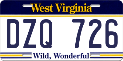 WV license plate DZQ726