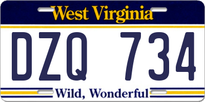 WV license plate DZQ734