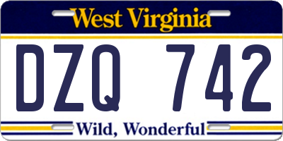 WV license plate DZQ742